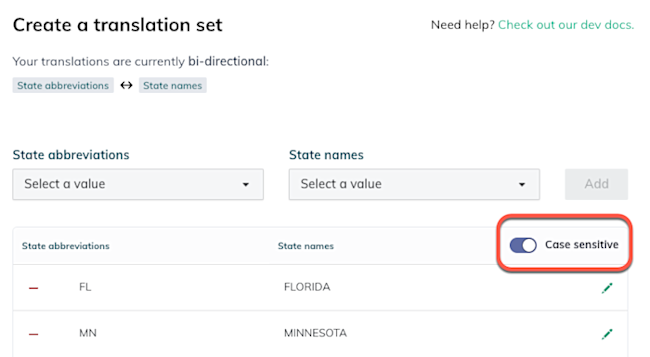 Case sensitive option