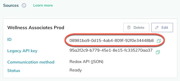 Sources tab: Where to find the source ID