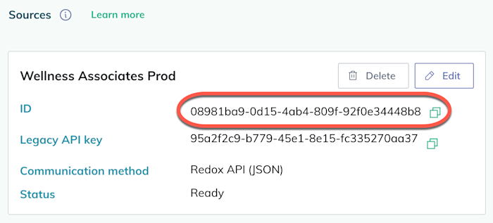 Sources tab: Where to find the source ID