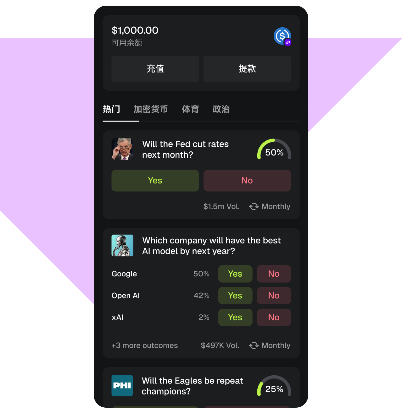 在MetaMask 直接交易预测市场，只需两步。