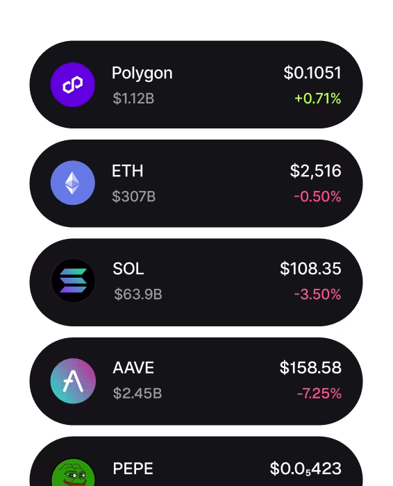 Choose from thousands of tokens on networks including Ethereum, Solana, and Polygon