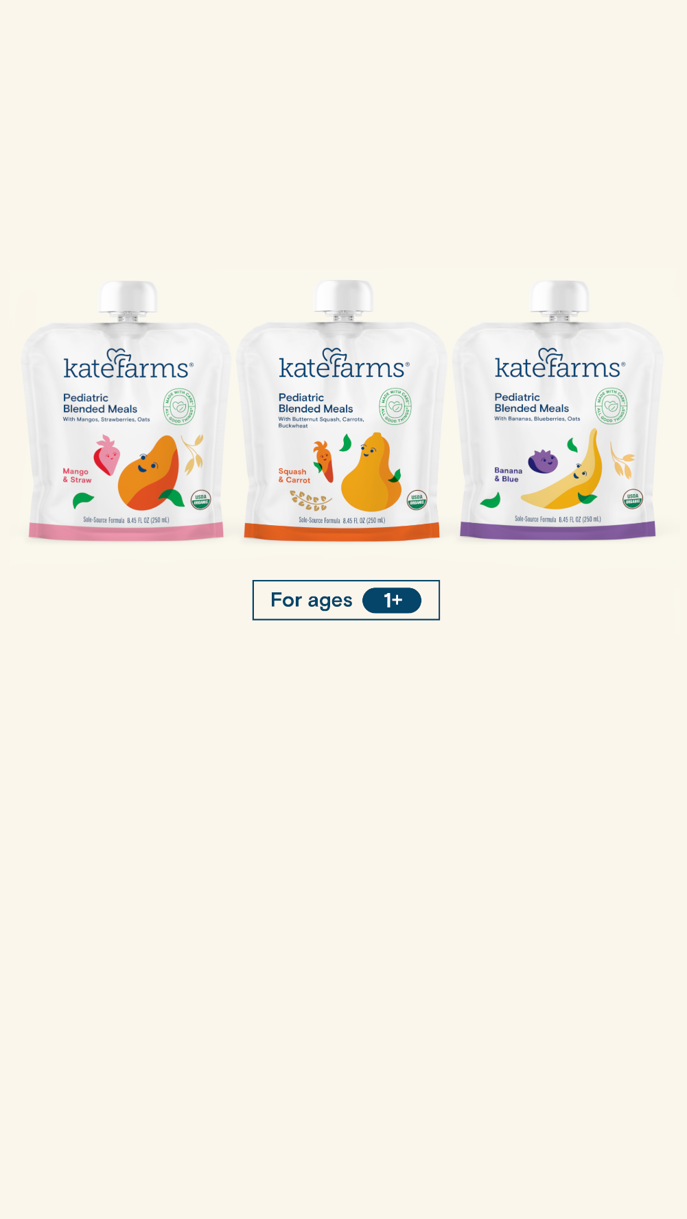 KATE FARMS Organic Pediatric Blended Meal — Bananas & Blueberries, 8g Protein, Gluten-Free, 12 Pack