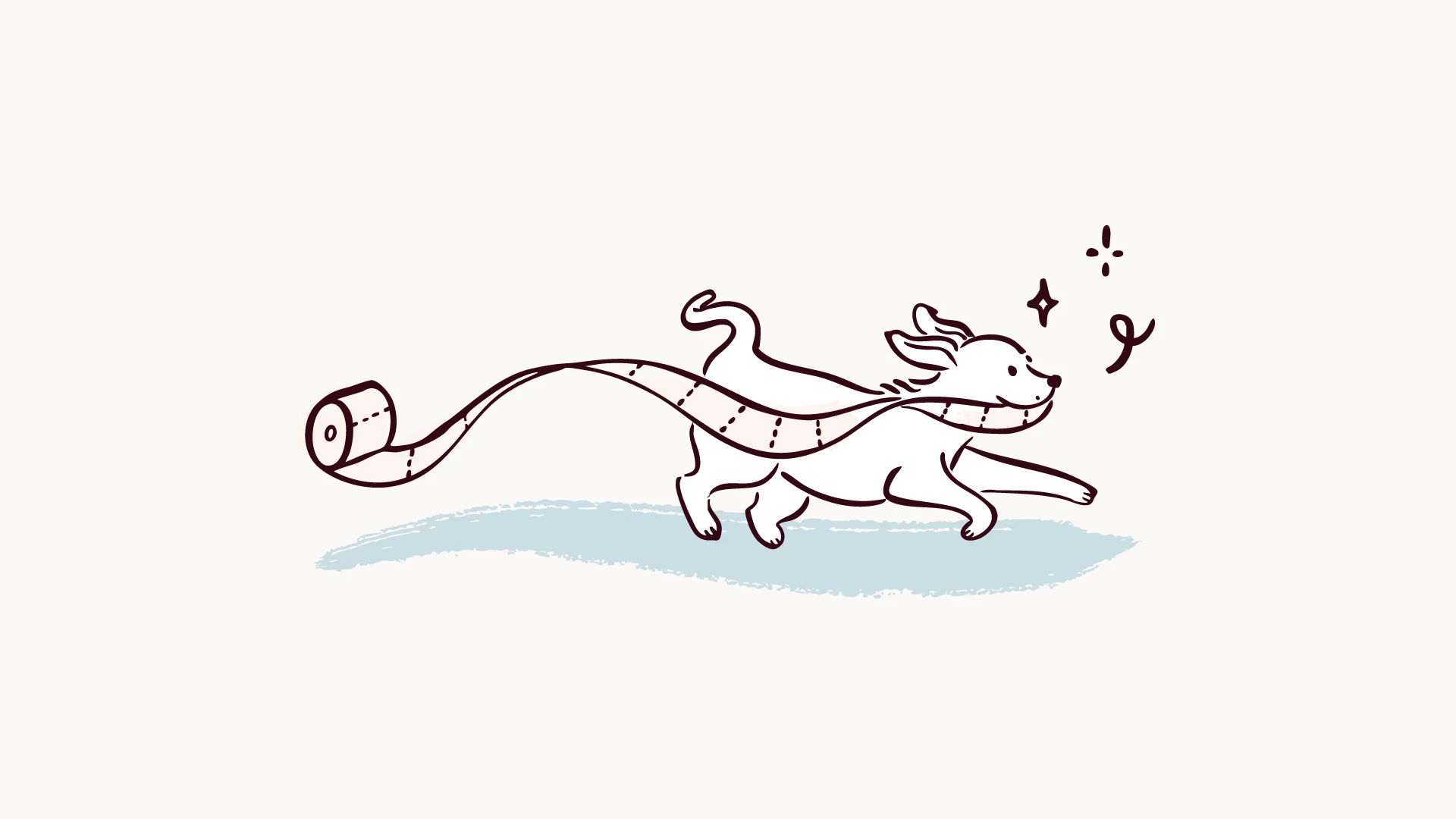 Dog illustration running with loo roll
