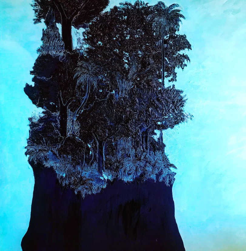 Forêt bleu, huile sur toile, 120 x 120 cm, 2020
