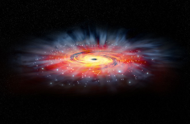 This artist&#039;s illustration shows the supermassive black hole lurking at the center of our spiral galaxy, the Milky Way. (Credit: NASA/CXC/M.Weiss)