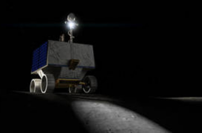 An artist illustration of NASA’s Volatiles Investigating Polar Exploration Rover, or VIPER. (Credit: NASA Ames/Daniel Rutter)