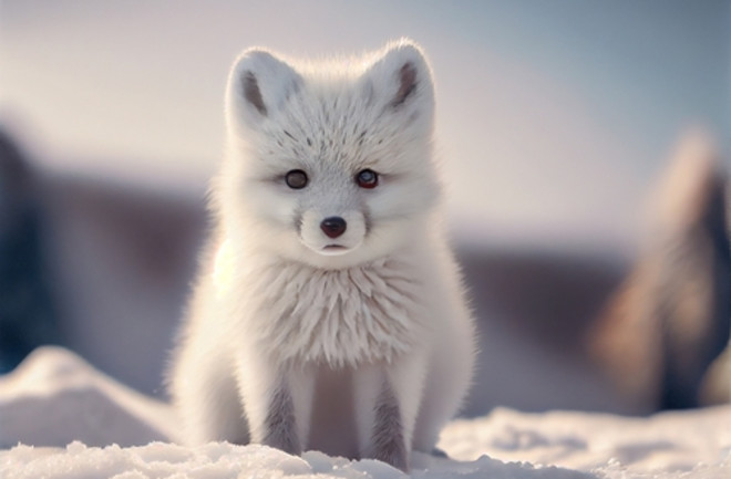 Baby Arctic fox in snow habitat