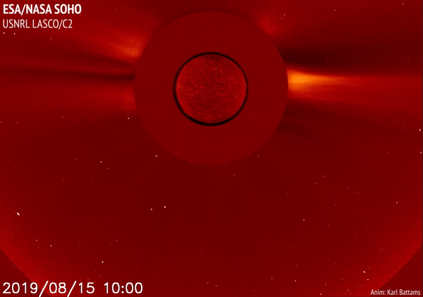 A comet streaking into the Sun, captured by the space-based Solar and Heliospheric Observatory (SOHO) in August, 2019. (Credit: ESA/NASA/SOHO, Karl Battams)