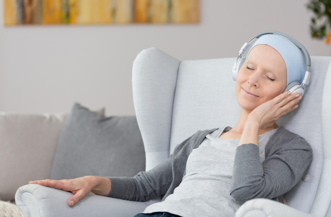 Patient listening to music for relief