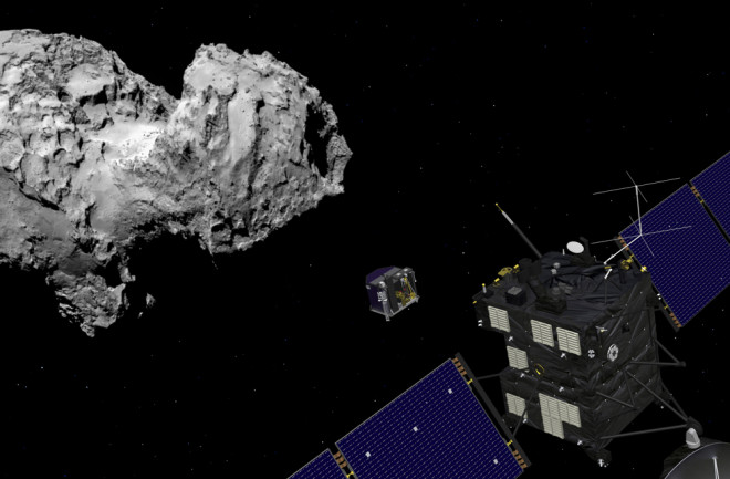 Rosetta orbiter launching Philae lander onto Comet 67P - ESA