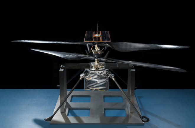 Flight model of the Mars Helicopter went through a battery of engineering tests to prove it could survive space travel and take off in simulated Mars conditions. (Credit: NASA/JPL-Caltech)