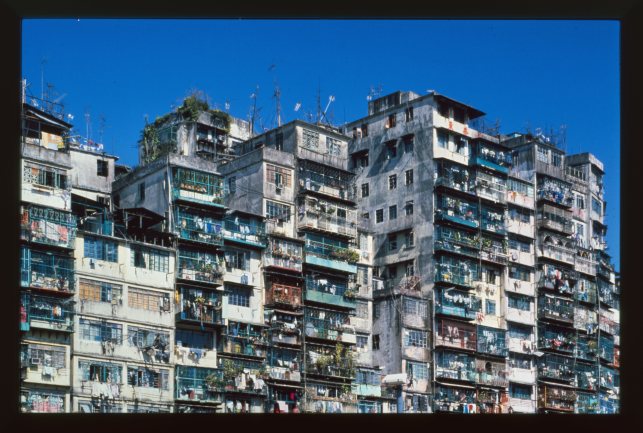 Stacked buildings in Kowloon Walled City
