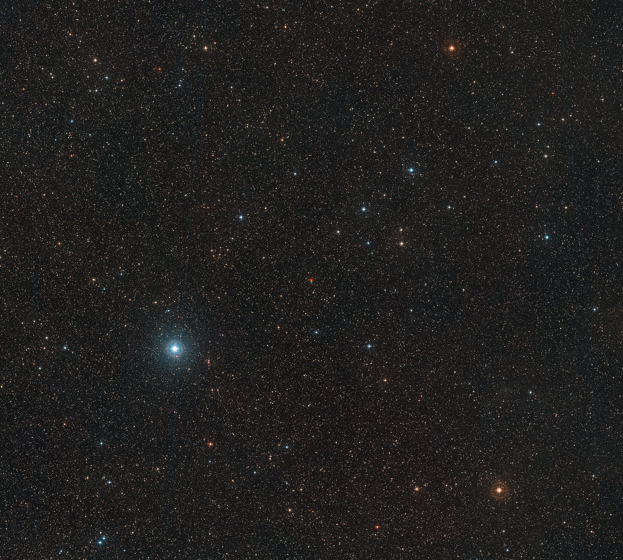 This image shows the surroundings of Barnard’s Star. This star was discovered to host a frozen super-Earth exoplanet. (Credit: ESO/Digitized Sky Survey 2 Acknowledgement: Davide De Martin E — Red Dots)
