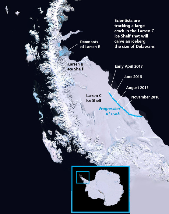 Map of Larsen C crack Antarctica - NASA