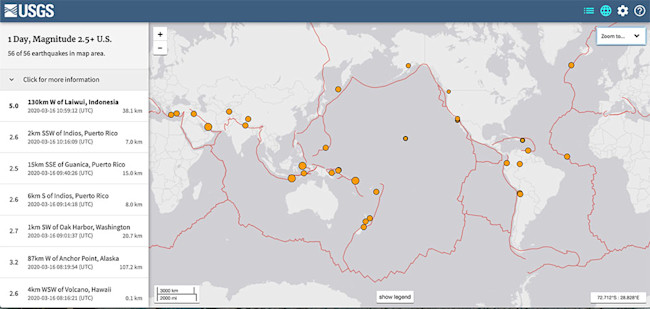 USGS Earthquakes map