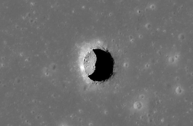 A pit on the moon's surface. (Credit: NASA/Goddard/Arizona State University)