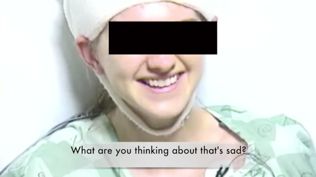 In a screengrab from the scientists' experiment, the patient feels overwhelming joy even while pondering her dog dying. (Credit:)