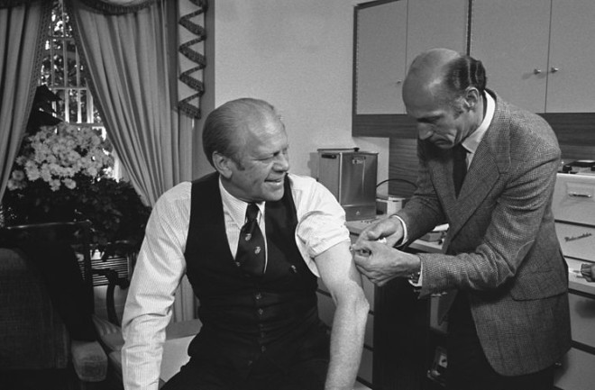 President Ford receives a swine flu inoculation - Gerald R. Ford Presidential Library and Museum