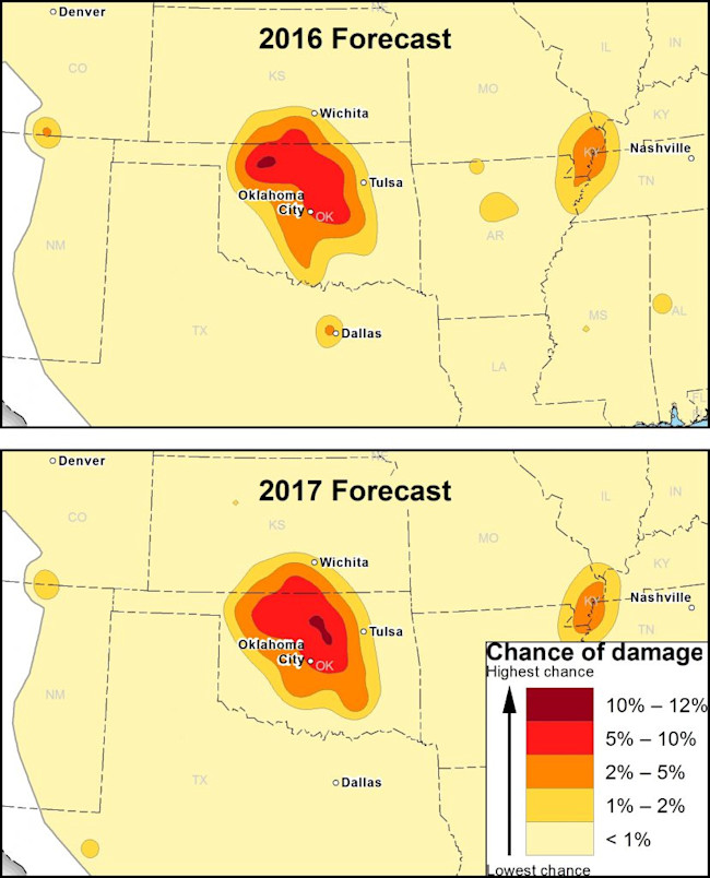 Earthquie Damage Forecasts Oklahoma in 2016 and 2017 - USGS