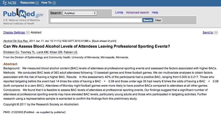 NCBI ROFL: Superbowl Special: Sports fans who tailgate are more likely to  get drunk.