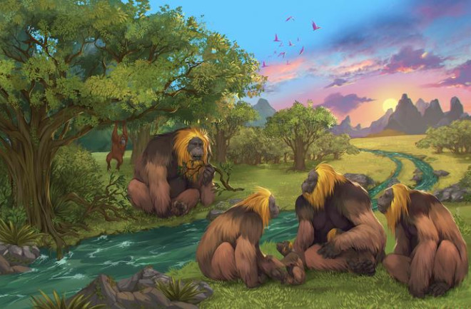 Gigantopithecus blacki in a forest scene