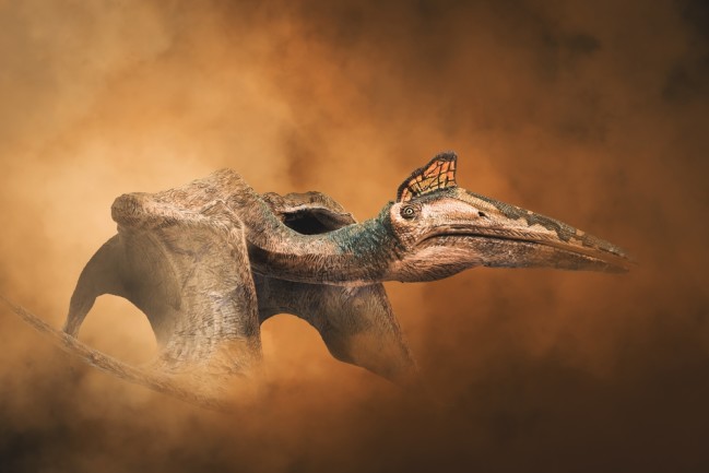 Quetzalcoatlus, dinosaur on smoke background