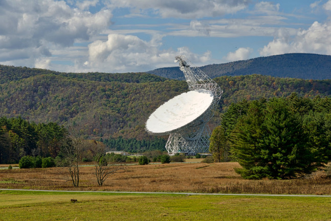 Green Bank, West Virginia - October 15, 2017 - The Robert C. Byrd Green Bank Telescope (GBT) located at the Green Bank Observatory points skyward listening for signals from deep space.