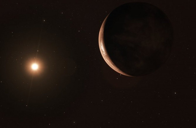 An artist’s interpretation of what Barnard’s star b, a super-Earth recently discovered just six light-years from Earth, may look like. (Credit: ESO/M. Kornmesser)