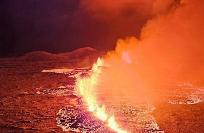 Helicopter View of Iceland Eruption