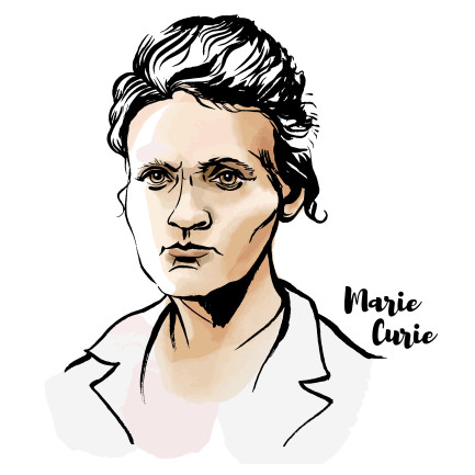 Portrait of Marie Curie in a lab coat