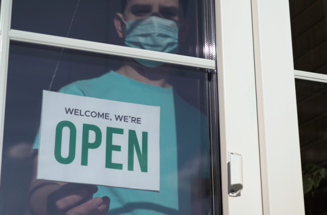 mask pandemic small business open - shutterstock