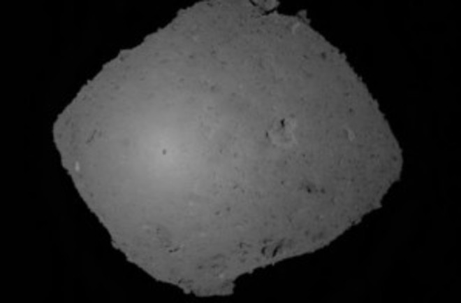 Hayabusa2's view of Ryugu as the craft descended towards the asteroid October 15, 2018 in the first of two touchdown rehearsals. (Credit: JAXA)