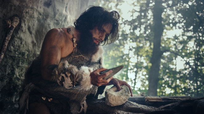 Neanderthal Wearing Animal Skin 