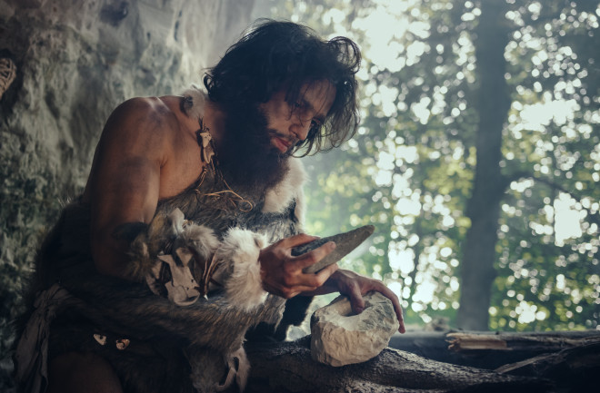 Neanderthal Wearing Animal Skin 