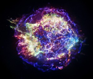A bright glowing cloud of gas in space.