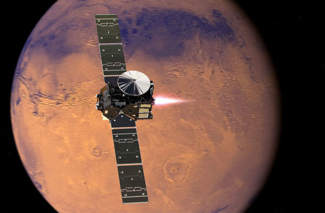 The Trace Gas Orbiter arrived at Mars in 2016. (Credit: TG MEDIALAB/ESA) 