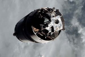 A Saturn V third stage like the one discovered adrift in 2002. If something like this arrives from deep space, we will know. (Credit: NASA)