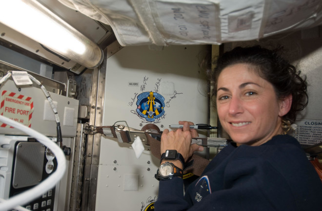 Retired NASA astronaut Nicole Stott left her mark aboard the International Space Station. (Credit: NASA)