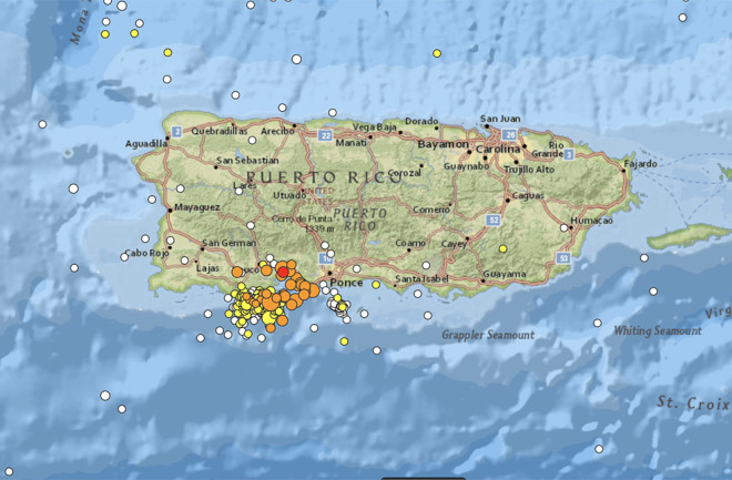 Recent Earthquakes near Puerto Rico, January 2020