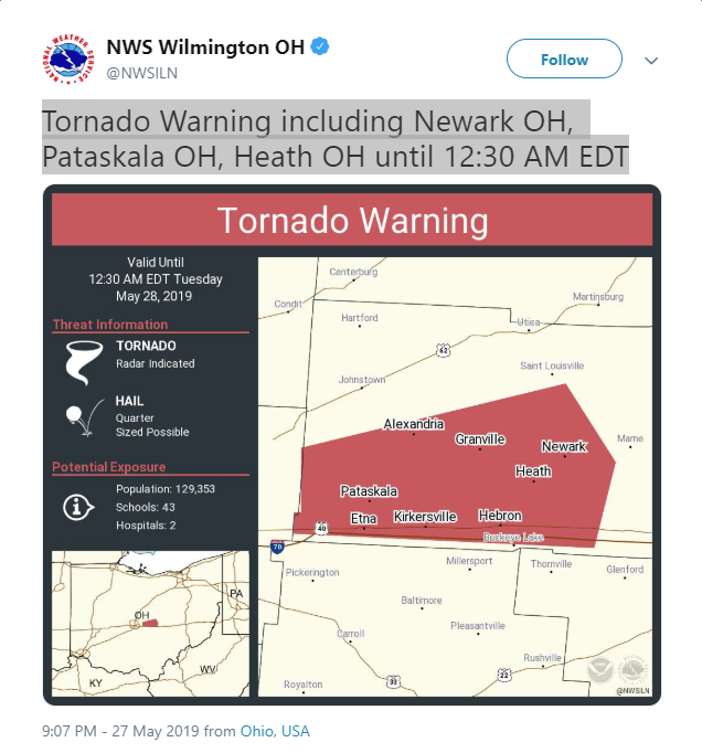 Tornado Warning Tweet - NWS