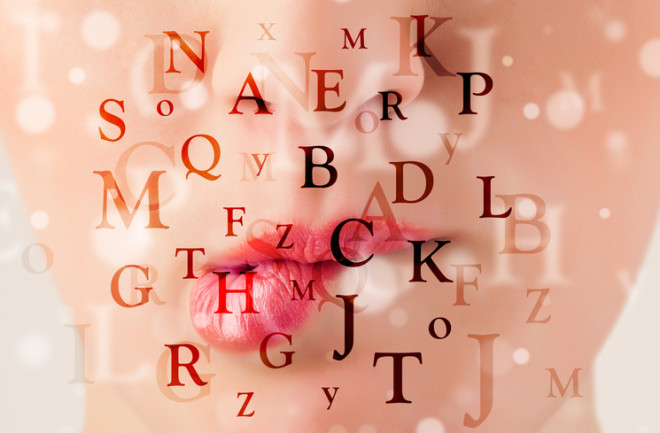 letters overlayed over a woman's face - shutterstock 149302736