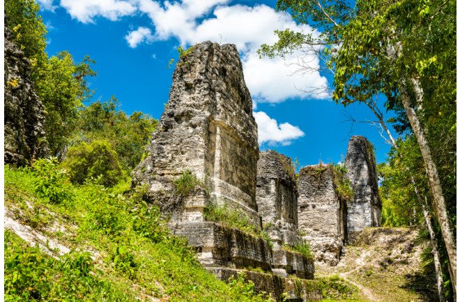 Ancient Ruins at Tikal in Guatemala, still standing from advanced architectural knowledge