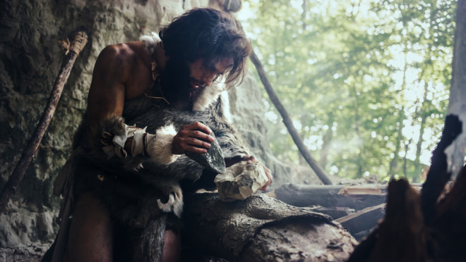 ancient human making stone tools