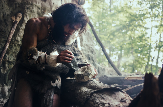 ancient human making stone tools
