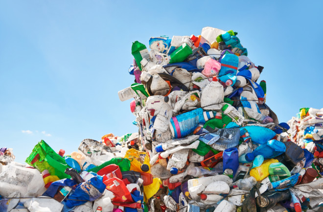 plastic mountain trash and recycling concept - shutterstock