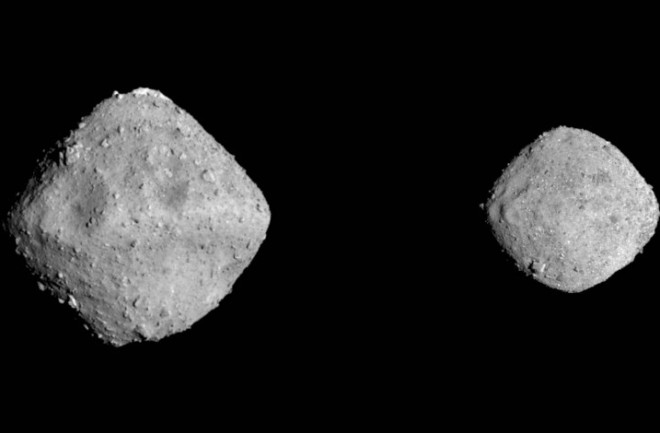 Asteroids Ryugu (left) and Bennu (right), shown side by side roughly to scale. Soon we'll be getting to know a lot more miniature worlds like these. (Credit: JAXA, left, NASA-GSFC/U-Az, right)