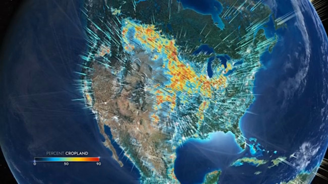 A satellite image of farmland in the United States