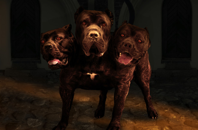 Cerberus, three-headed dog