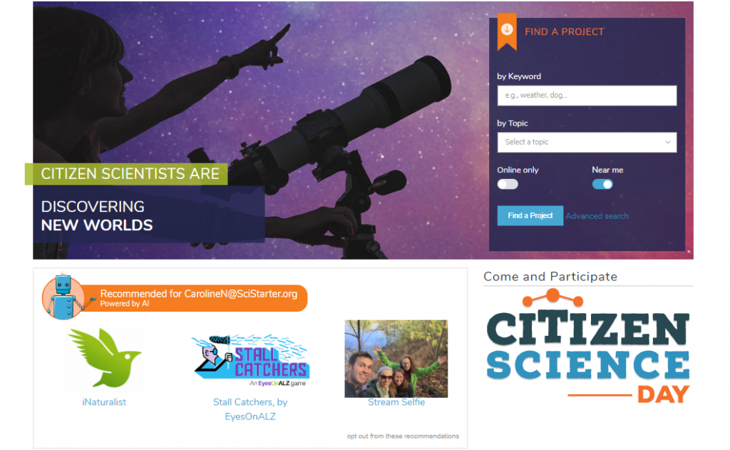 SciStarter homepage screenshot