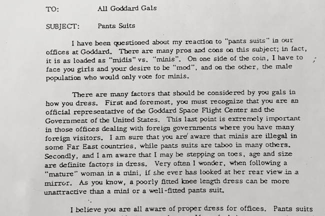The Pantsuit Memo. NASA Archives.